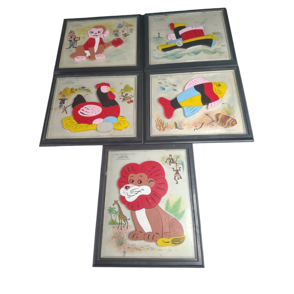 Magnetic Puzzle Set 1962 Child Guidance Toy Animals‎ Boat Lion Monkey Fish